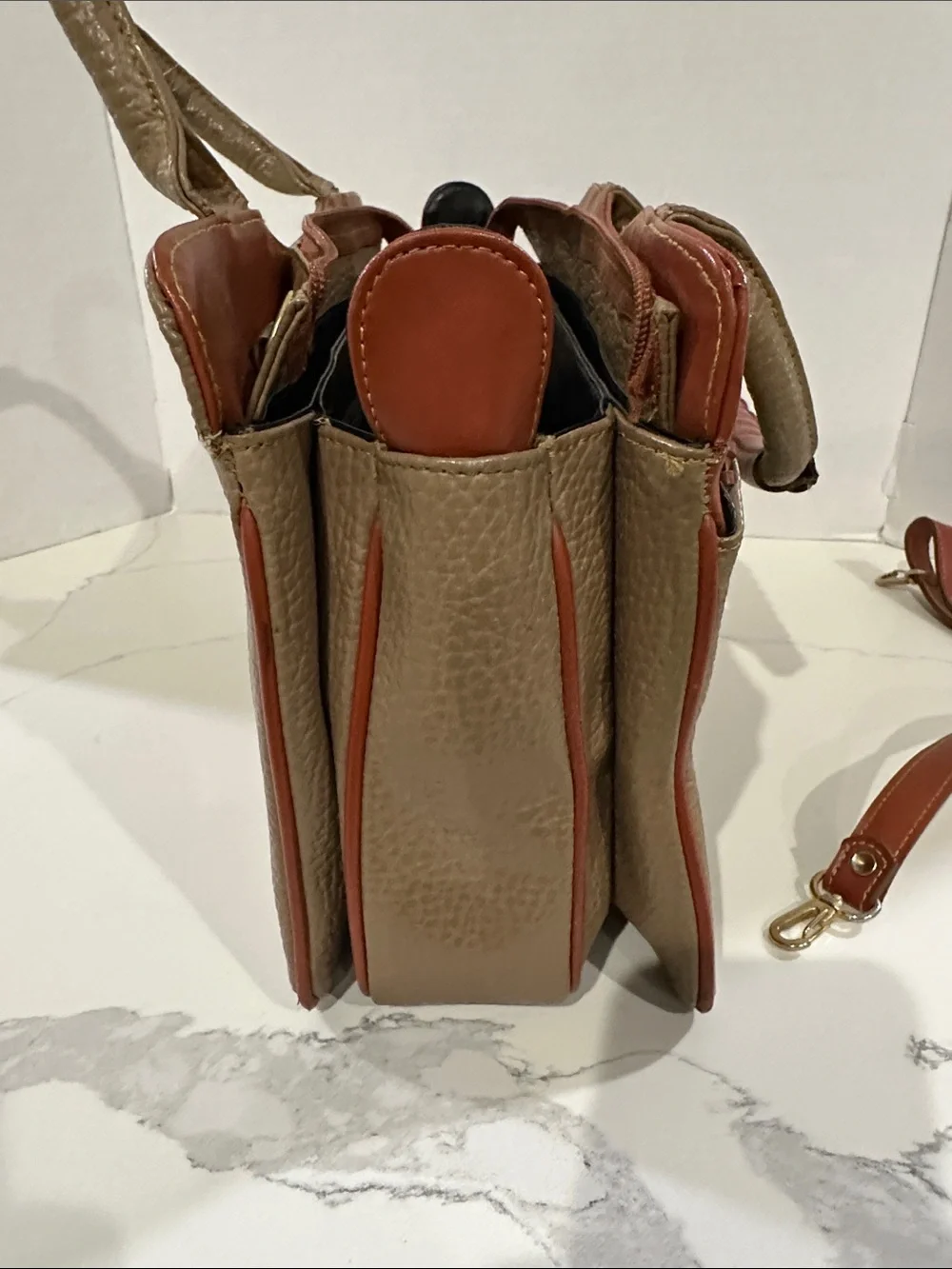 Dooney & Bourke Tan and Rust Two-Tone Leather Satchel